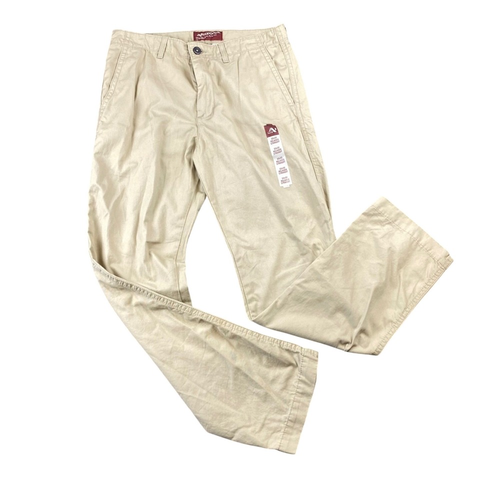 NWT Arizona Jean Co Chino Pants Mens 34x33 Khaki Relaxed Straight Cotton